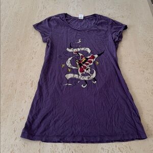 Ed Hardy Purple Graphic T-Shirt with Butterfly Design